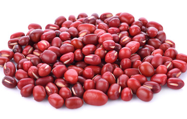 A pile of red kidney beans on a white background.