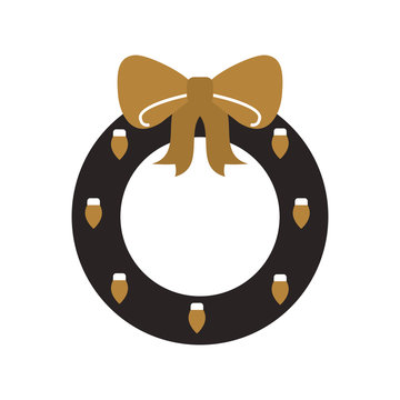 Golden And Black Christmas Wreath With Ball Bow Vector Illustration