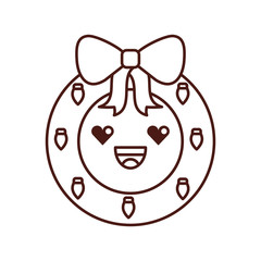 kawaii christmas wreath with ball bow vector illustration