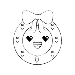 kawaii christmas wreath with ball bow vector illustration