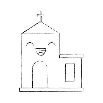 kawaii church building cartoon christmas celebration vector illustration