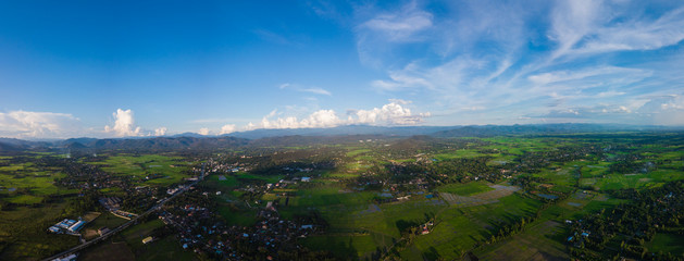 Top view of the rice paddy fields in northern Thailand