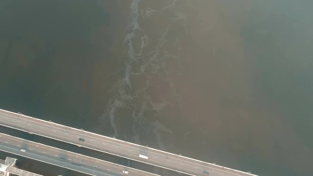 Aerial drone view of beautiful sea and Sarasin bridge in Phuket, Thailand