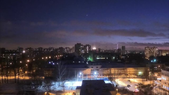 evening in winter on the outskirts of the city timelapse