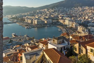 Obraz premium Sunset Panorama to city of Kavala, East Macedonia and Thrace, Greece
