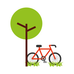 tree bicycle natural foliage park plant vector illustration