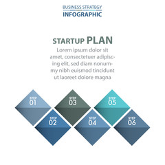 Business Infographics 6 steps strategy design elements template blue color tone