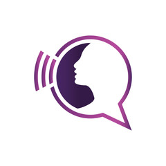 Chat icon with woman. Communication concepts