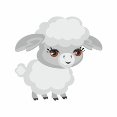 The image of cute sheep in cartoon style. Vector children’s illustration.