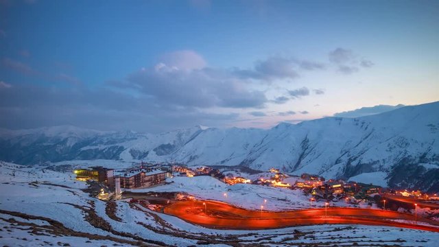 sunset time gudauri ski resort town mountain panorama 4k georgia
