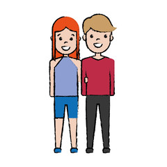 happy couple of woman and man icon over white background colorful design vector illustration