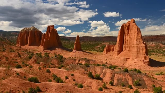 Timelapse of spectacular Entrada sandstone formations along cathedral valley loop tour in Capitol Reef National Park, Utah