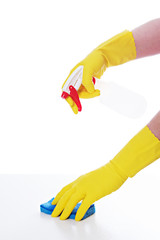 Cleaning with Rubber Gloves
