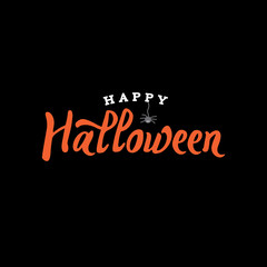 Happy Halloween Typography with Spider Over Black, Vector Illustration