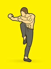 Drunken Kung fu pose graphic vector.