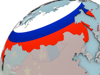 Map of Russia with flag