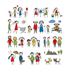 Fototapeta premium Family set, sketch for your design