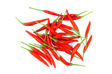 Red chili and chili powder on white background