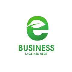 letter E with leaf logo isolated on white background, Organic bio logo with a leaf of sprout grass for corporate style of company or brand on letter K