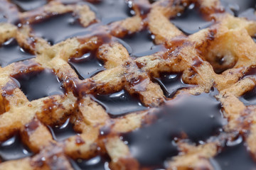 abstract texture of waffle with melted chocolate