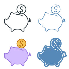 A piggy-bank with coins vector outline icon set. Money, business and finance line symbols and pictograms. Vector thin contour infographic element. Concept illustration for web, presentations, networks