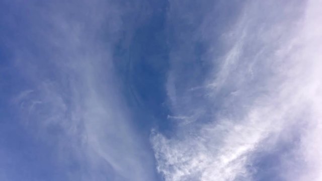 Time lapse of white clouds moving on blue sky background. 4k footage.