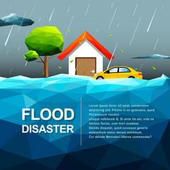 Polygonal water flood disaster concept -Vector Illustration