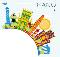 Hanoi Skyline with Color Buildings, Blue Sky and Copy Space.