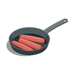 hot dogs in a frying pan.vector illustration isolated from background
