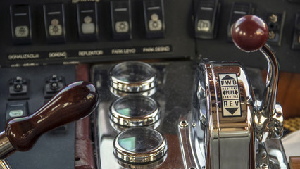 Steering wheel and instrument panel in a motor yacht cockpit © DeStefano