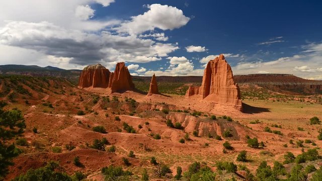 Timelapse of spectacular Entrada sandstone formations along cathedral valley loop tour in Capitol Reef National Park, Utah