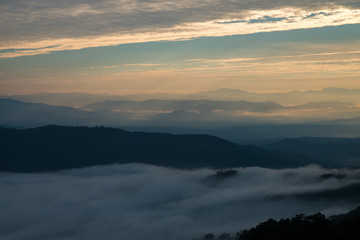 Fototapeta na wymiar Fog Landscape , Sunrise mornings landscape , Chiang Mai Thailand