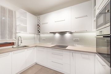 Kitchen interior in the evening