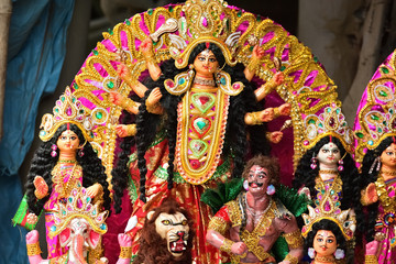 Goddess idols are being prepared with clay before festival. Idols being made for Durga Puja...
