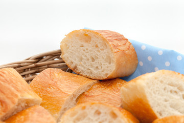 a slice of french bread on basket