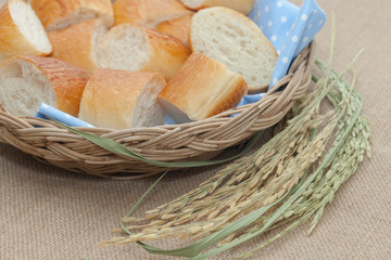 a slice of french bread on basket