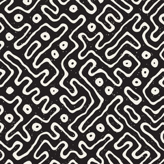 Seamless pattern with maze lines. Monochrome abstract background. Vector hand drawn labyrinth.