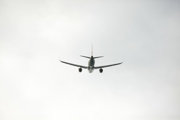 passenger plane takes off into the sky