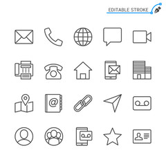 Contact line icons. Editable stroke. Pixel perfect.