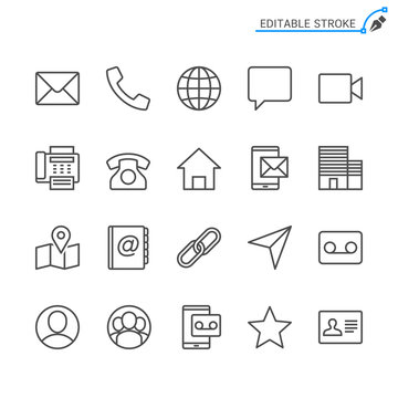 Contact line icons. Editable stroke. Pixel perfect.
