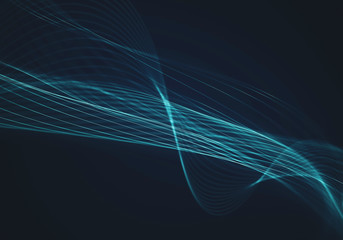 Abstract blue background with lines and dots connected flow