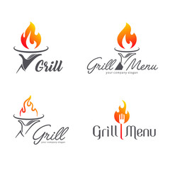 Vector logo template grill restaurant. Design elements set