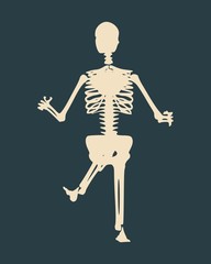 Human skeleton sitting. Vector illustration. Halloween party design template