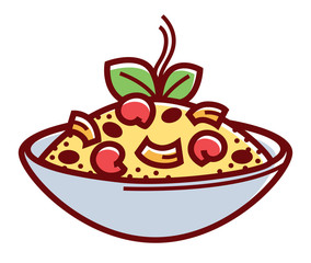 Risotto alla marinara in deep bowl isolated illustration