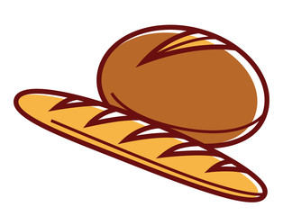 Fresh soft rye bread and long baguette isolated illustration