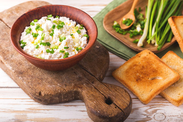 Goat cream cheese with green onions, dip sauce
