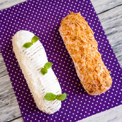 Delicious eclairs. Traditional French dessert