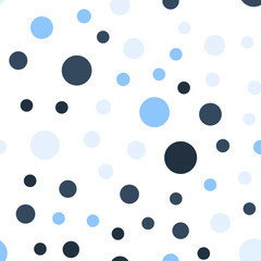 Colorful polka dots seamless pattern on white 15 background. Impressive classic colorful polka dots textile pattern. Seamless scattered confetti fall chaotic decor. Abstract vector illustration.