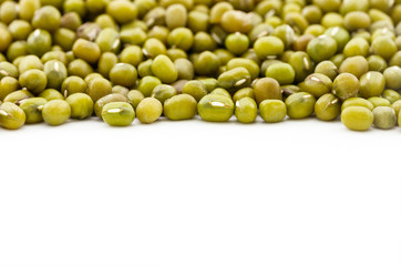 dried mung beans with copy space on white background