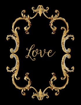 Embroidery. Embroidered Design Elements With Gold Royal Frame Wi